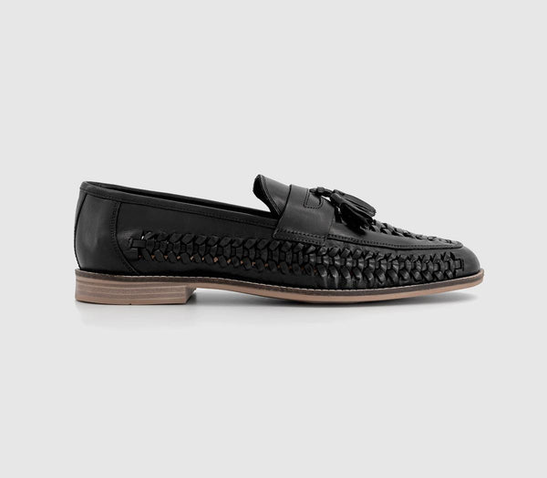 Mens Office Clapham Tassel Woven Loafers Black Leather