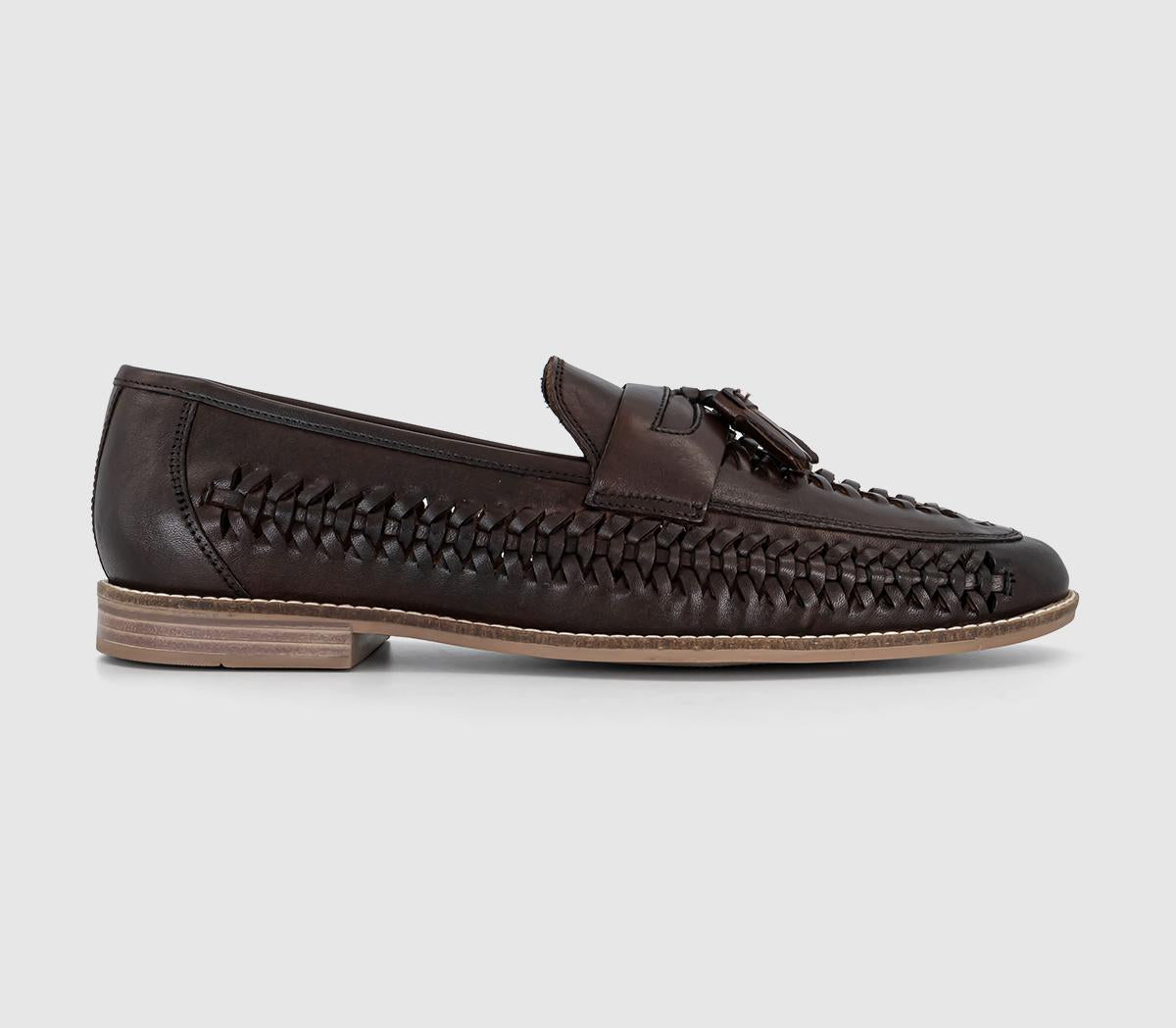 Mens OFFICE Clapham Tassel Woven Loafers Brown Leather