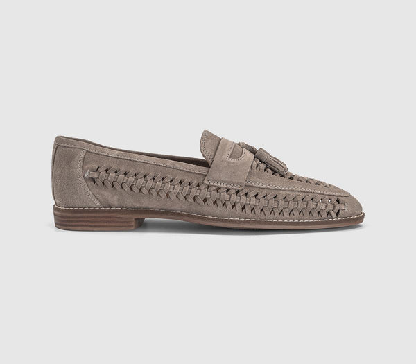 Mens OFFICE Clapham Tassel Woven Loafers Stone Suede
