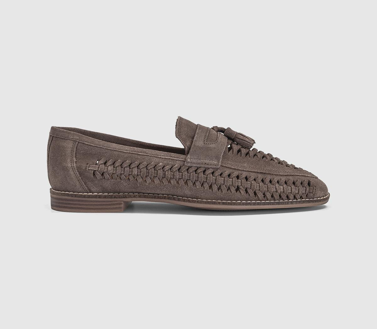 Mens OFFICE Clapham Tassel Woven Loafers Almond Suede