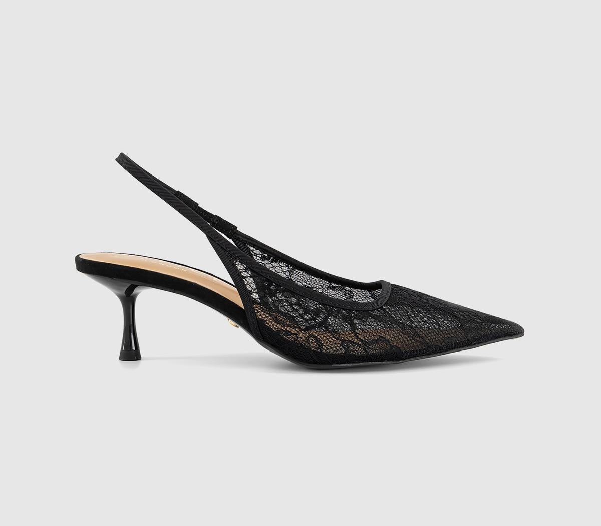 Womens OFFICE Madison Point Court Kitten Heels Black Lace - OFFCUTS SHOES by OFFICE