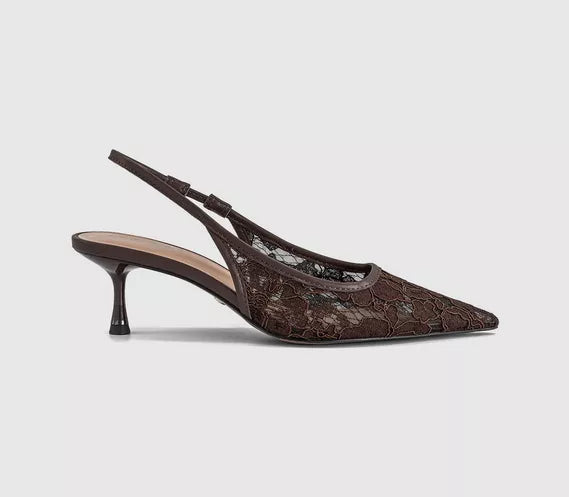 Womens OFFICE Madison Point Court Kitten Heels Brown Lace
