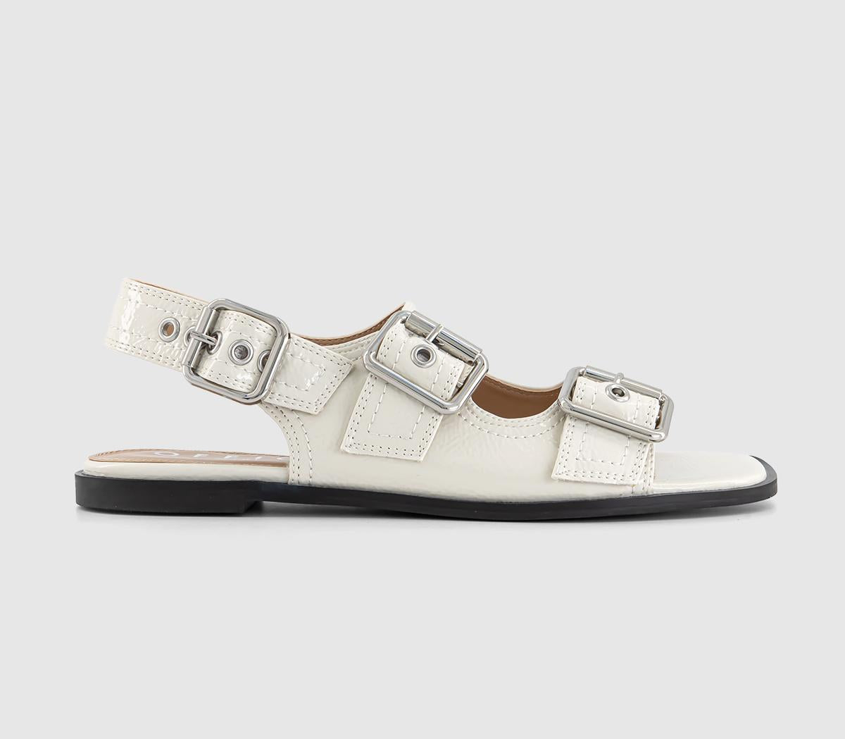 Womens Office Stealth Double Buckle Contrast Stitch Sandals Off White