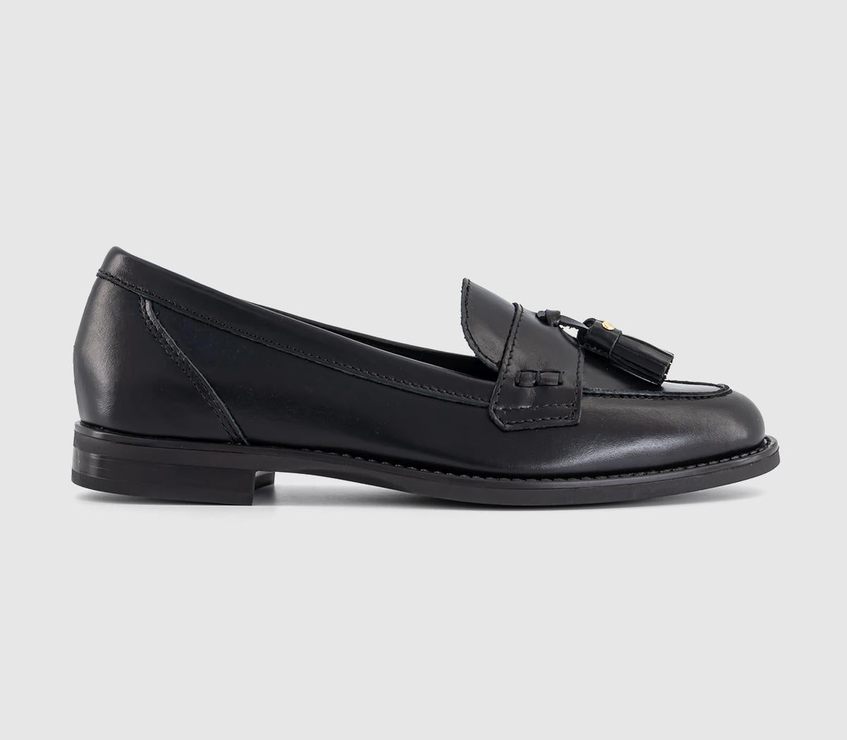 Womens Office Friend Stud Detail Tassel Loafers Black Leather