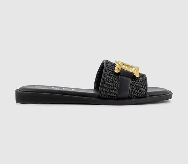 Womens Office Society Raffia Chain Detail Slides Black