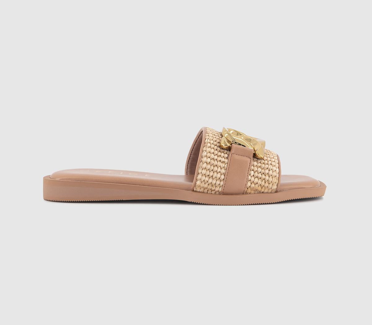 Womens Office Society Raffia Chain Detail Slides Natural