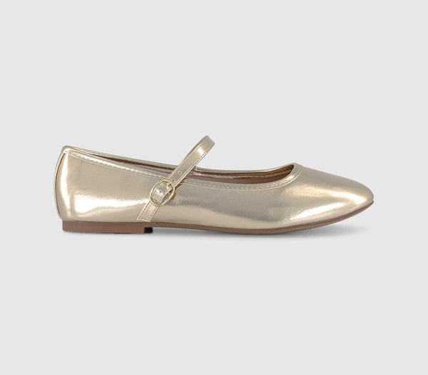 Womens Office Flower Mary Jane Ballerinas Gold