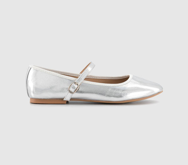 Womens Office Flower Mary Jane Ballerinas Silver