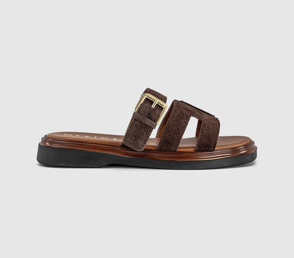 Womens OFFICE Stevie Cut Out Buckle Sandals Brown Suede