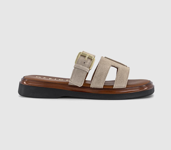 Womens OFFICE Stevie Cut Out Buckle Sandals Beige Suede