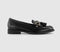 Womens Office Feels Leather Trim Tassel Loafers Black Leather