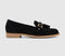 Womens Office Feels Leather Trim Tassel Loafers Black Suede