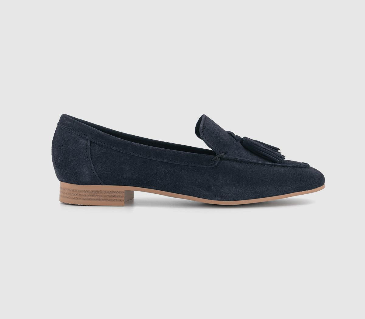 Womens Office Fond Tassel Loafers Navy Suede