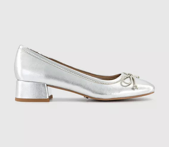 Womens Office Marielle Low Block Heel Ballerinas Silver