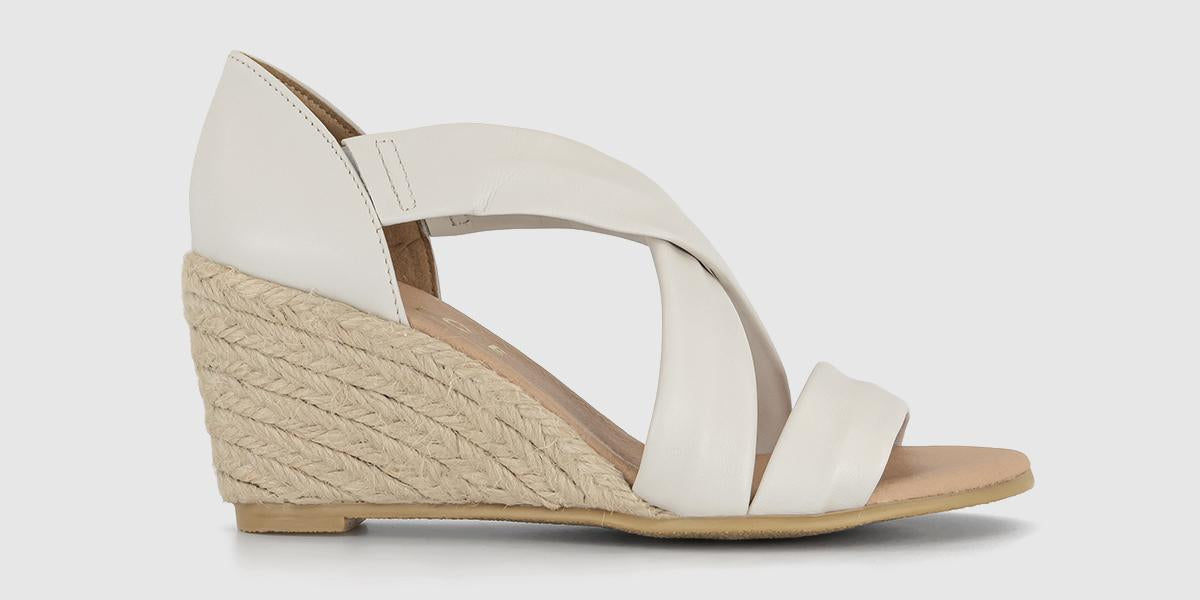 Womens OFFICE Maiden Cross Strap Espadrille Wedge White Leather