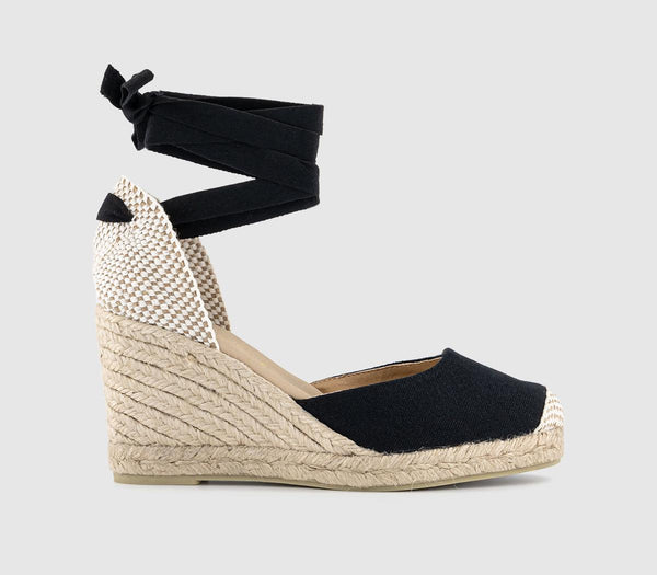 Womens OFFICE Marmalade Ankle Tie Espadrille Wedge Heels Black UK Size 6