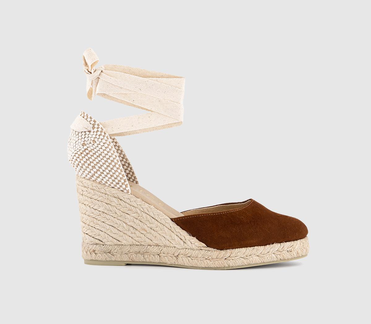 Womens OFFICE Marmalade Ankle Tie Espadrille Wedge Heels Tan