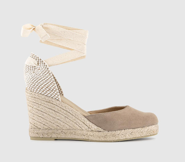 Womens Office Marmalade Ankle Tie Espadrilles Taupe Suede