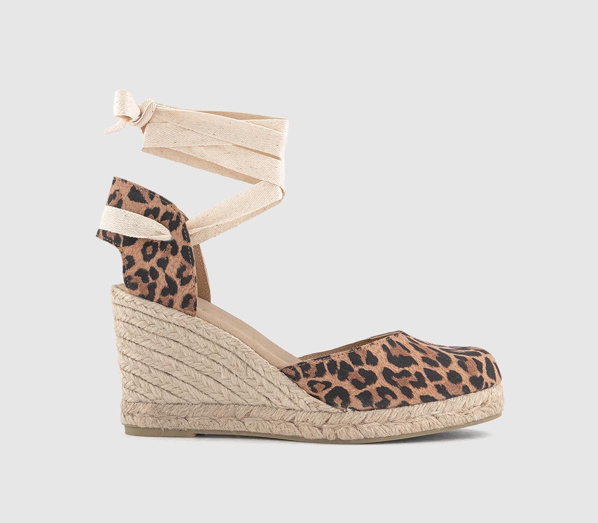 Womens OFFICE Marmalade Ankle Tie Espadrille Wedges Leopard