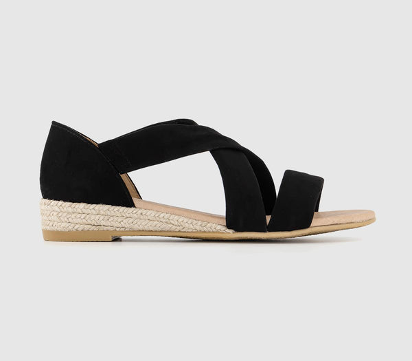 Womens Office Hallie Cross Strap Espadrilles Black Suede Uk Size 5