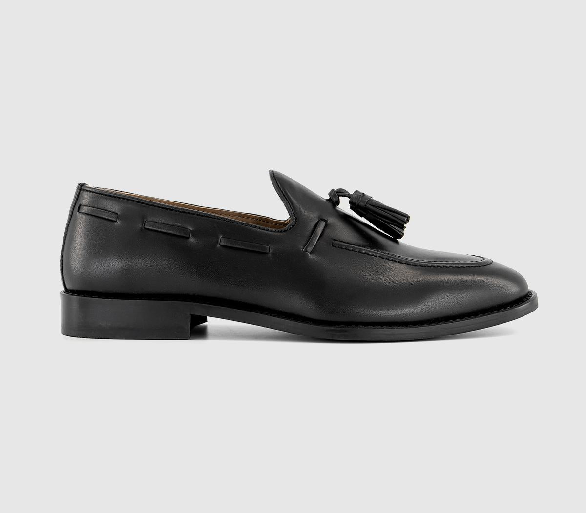 Mens Office Memory Tassel Loafers Black Leather