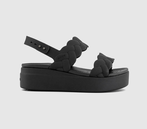 Womens Crocs Brooklyn Low Wedge Sandals Black Woven