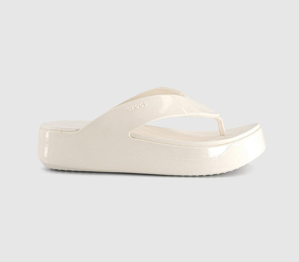 Womens Crocs Getaway Platform Flip Flops Chalk Patent