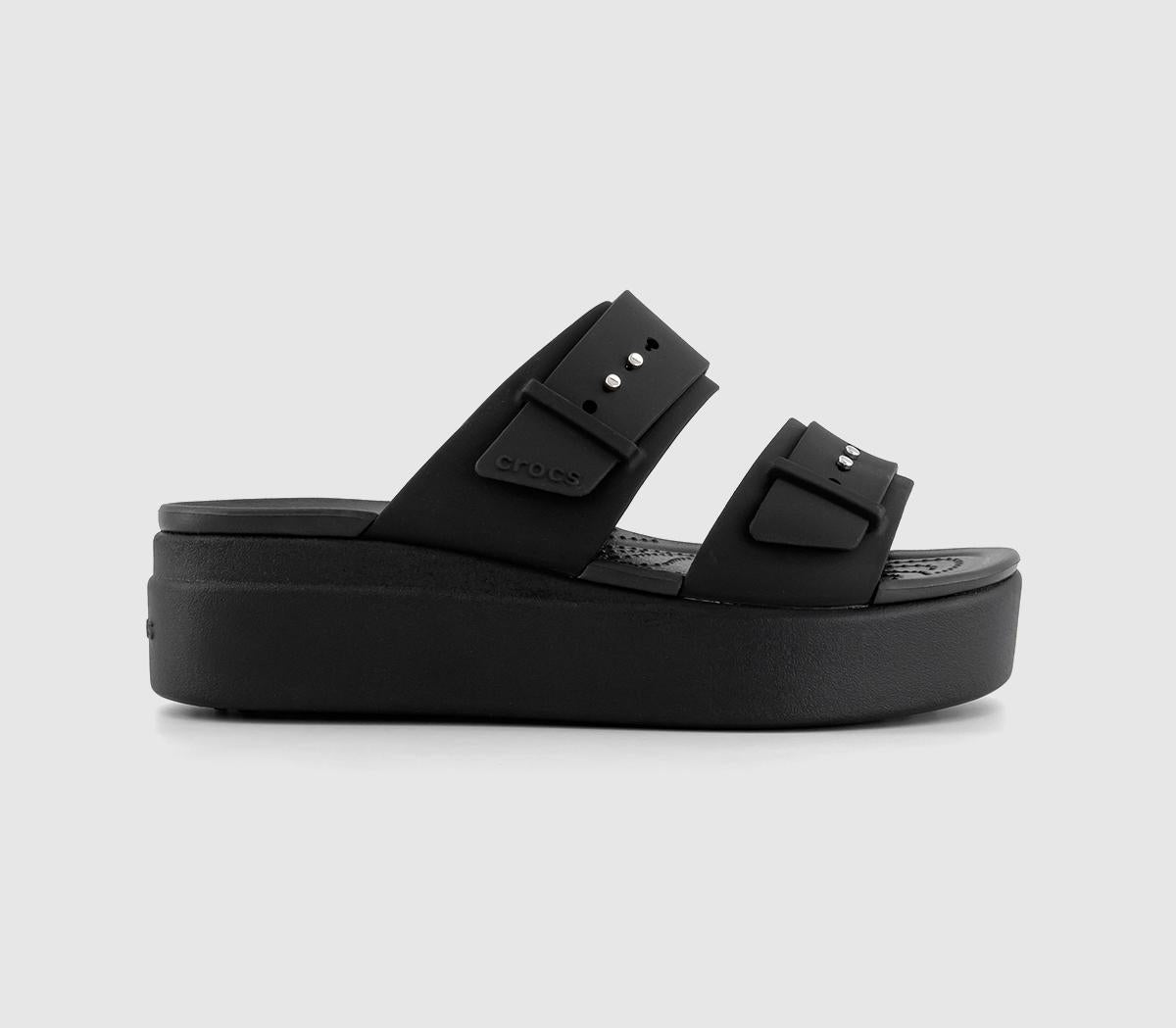 Womens Crocs Brooklyn Buckle Low Wedge Black