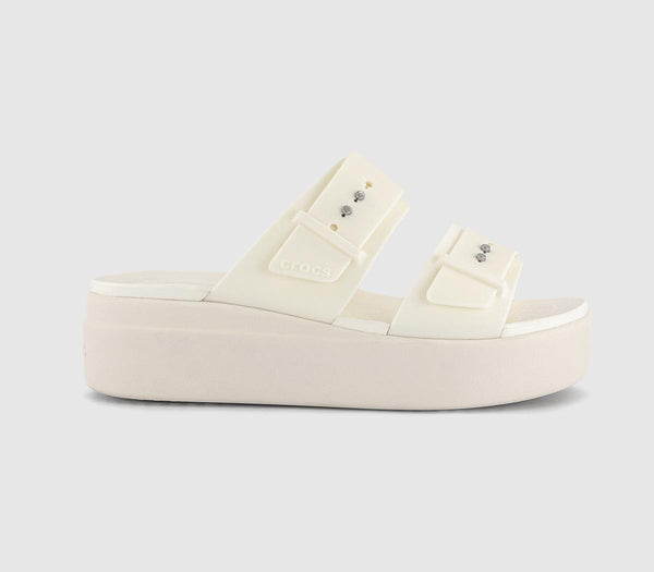 Womens Crocs Brooklyn Buckle Low Wedge Chalk