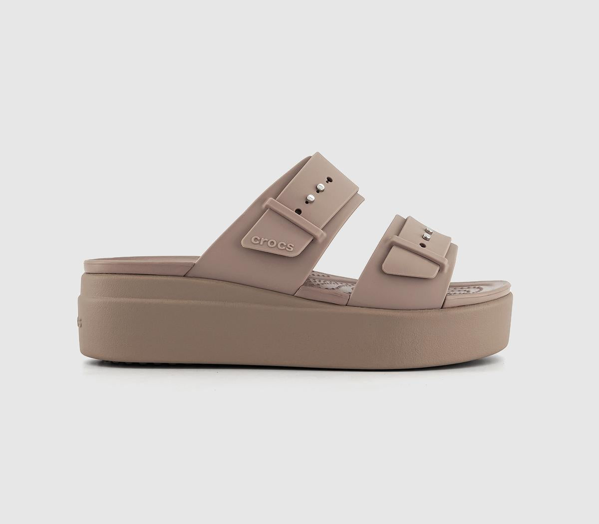 Womens Crocs Brooklyn Buckle Low Wedge Sandals Latte