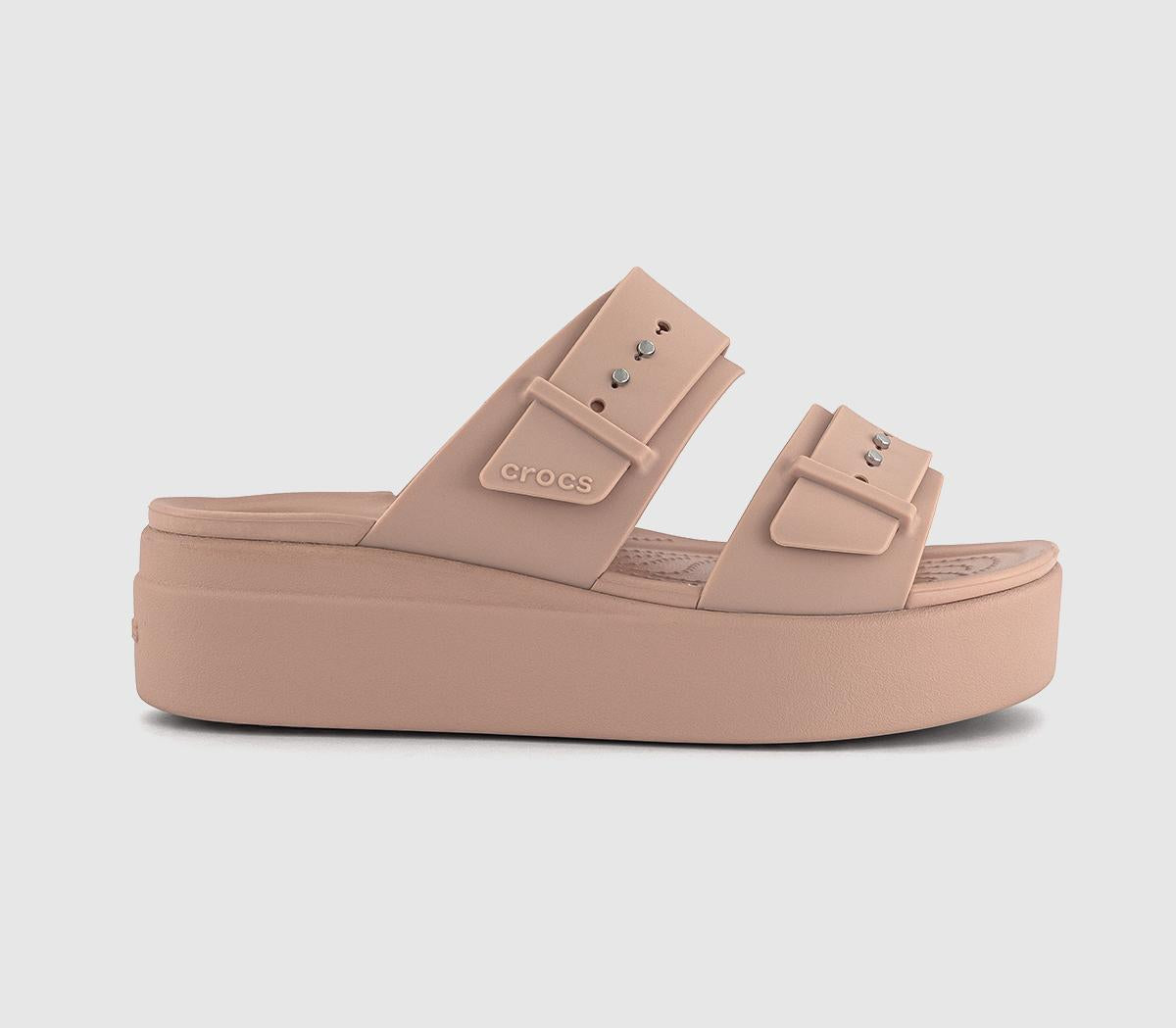 Womens Crocs Brooklyn Buckle Low Wedge Pink Caramel