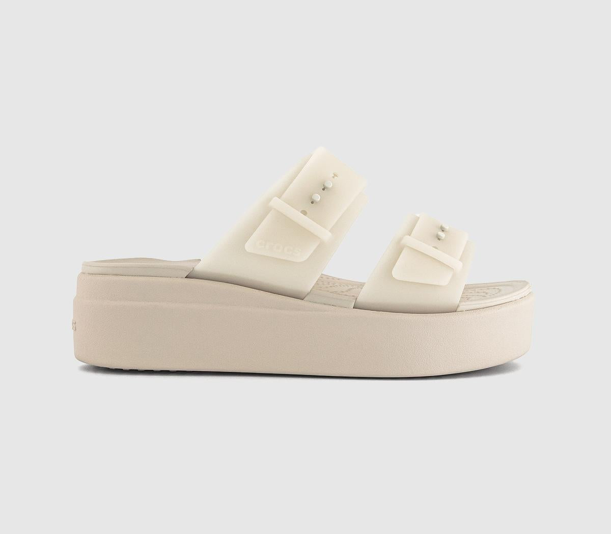 Womens Crocs Brooklyn Buckle Low Wedge Sandals Frosted Sandstone