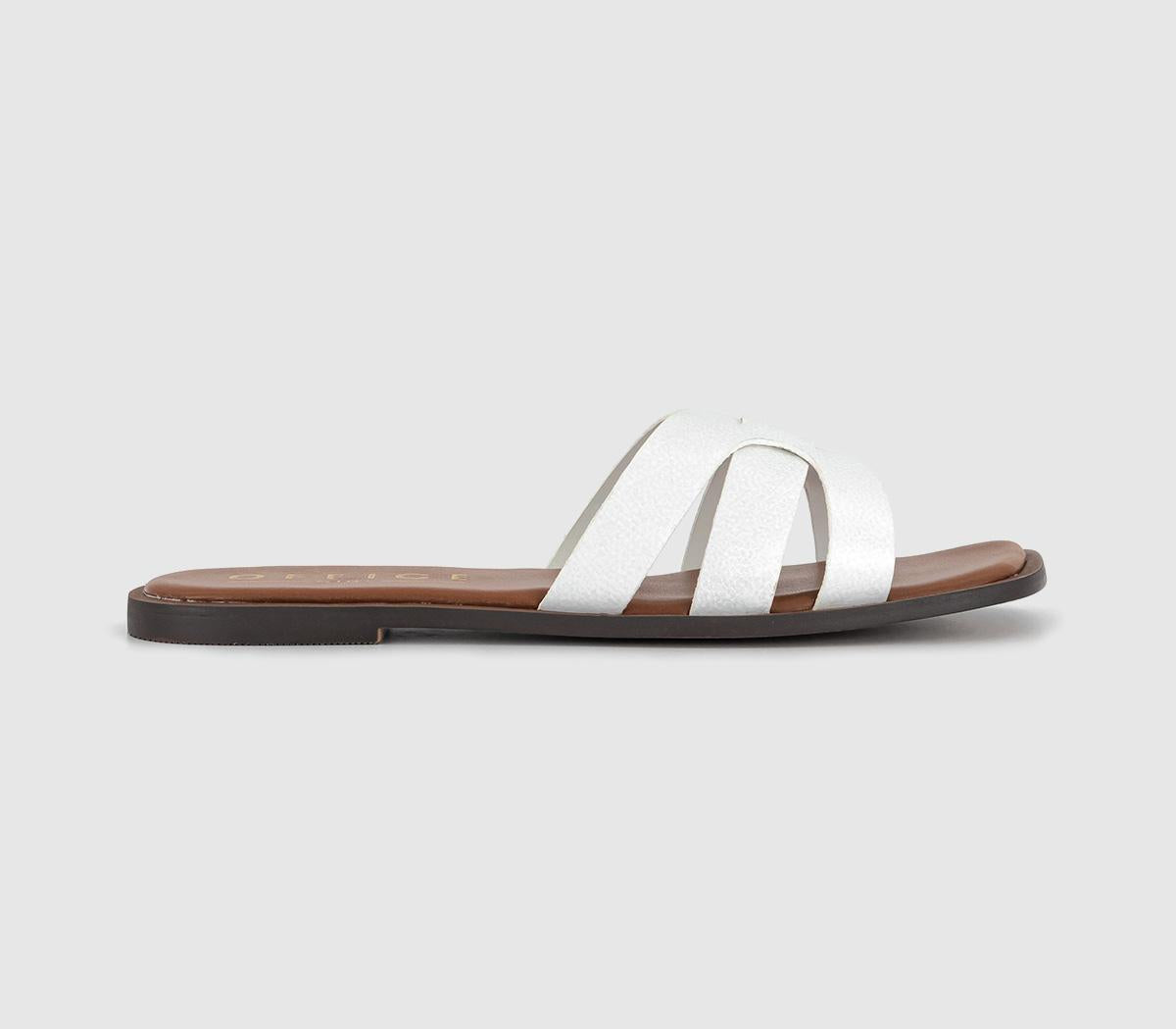 Womens Office Suri  Woven Leather Slides White Leather