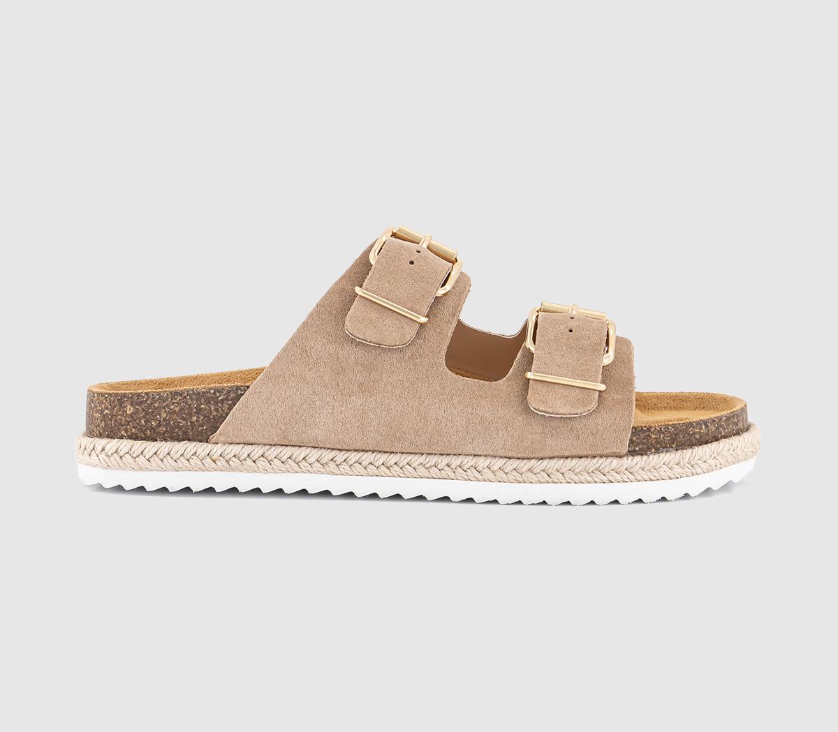 Womens OFFICE Sundrop Double Buckle Platform Footbed Sandals Taupe