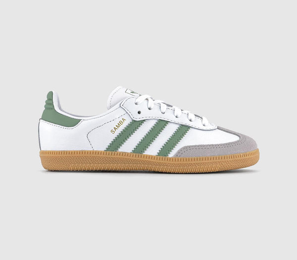 Kids adidas Samba OG Youth Trainers White Silver Green Gum