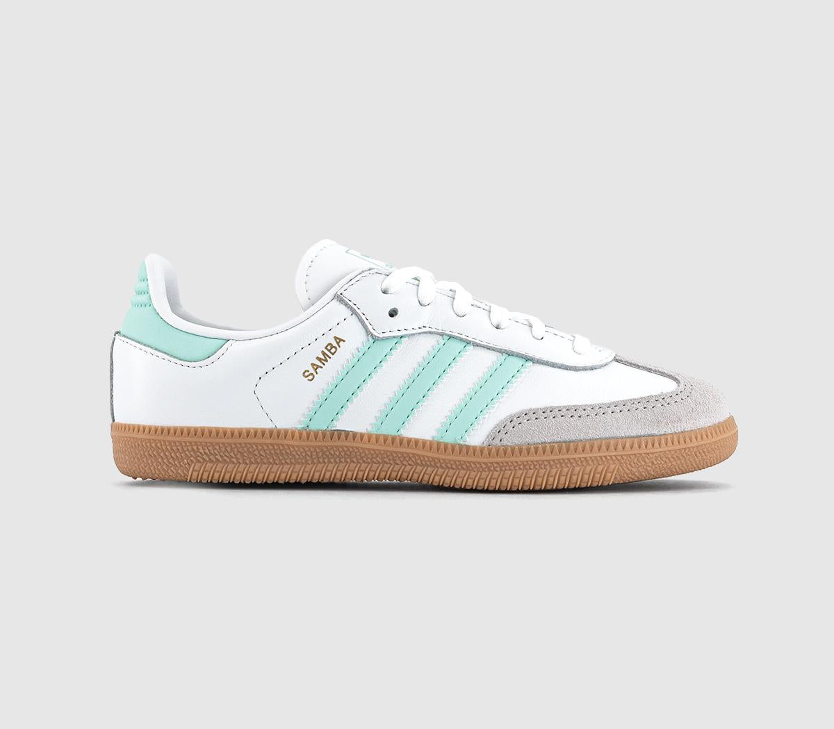 Kids adidas Samba OG Youth Trainers White Semi Flash Aqua Gum