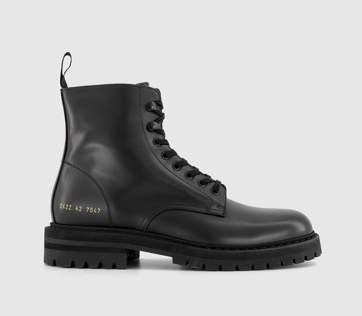 Mens Common Projects Combat Boots Black Leather