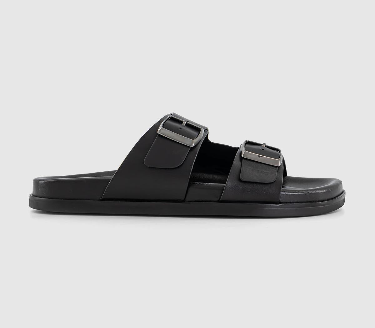 Mens Office Saunders Double Buckle Sandals Black Leather