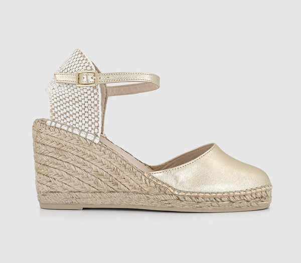 Womens Office Alex Closed Toe Espadrille Wedges Gold Leather