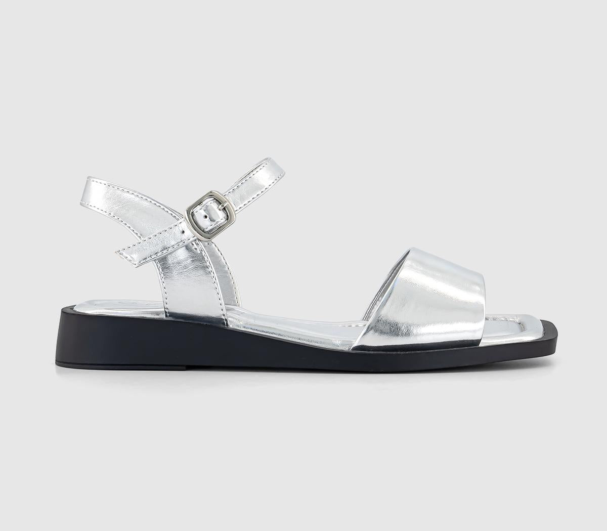 Womens OFFICE Samara Two Part Low Wedge Sandals Silver