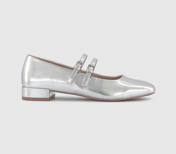 Womens Office Frances Two Strap Mary Janes Silver