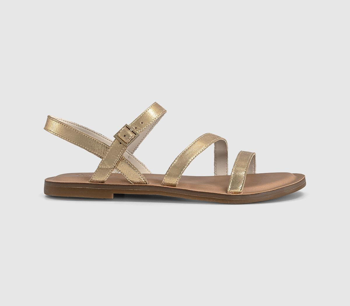 Womens TOMS Kira Sandals Light Gold Metallic Leather