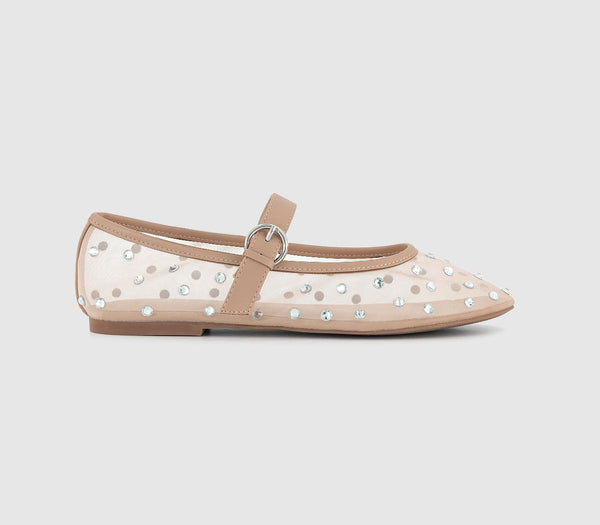 Womens Office Fancy Mesh Ballet Flats Nude