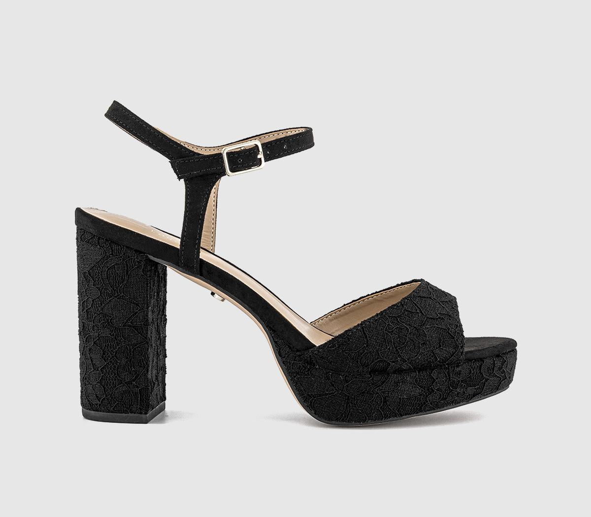 Womens OFFICE Havoc Round Toe Platform Sandals Black Lace