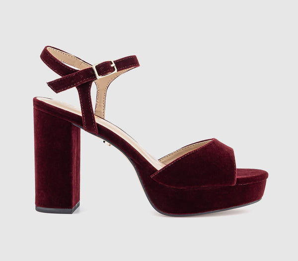 Womens OFFICE Havoc Round Toe Platform Heeled Sandals Burgundy Velvet