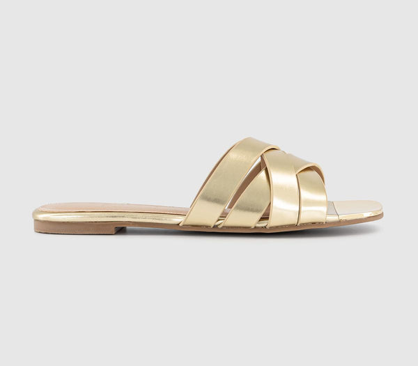 Womens Office Searching Metal Toe Sliders Sandals Gold