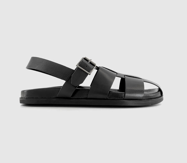 Mens Office Sullivan  Leather Fisherman Sandals Black Leather