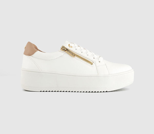 OFFICE Trinity Zip Detail Lace Up Platform Trainers White