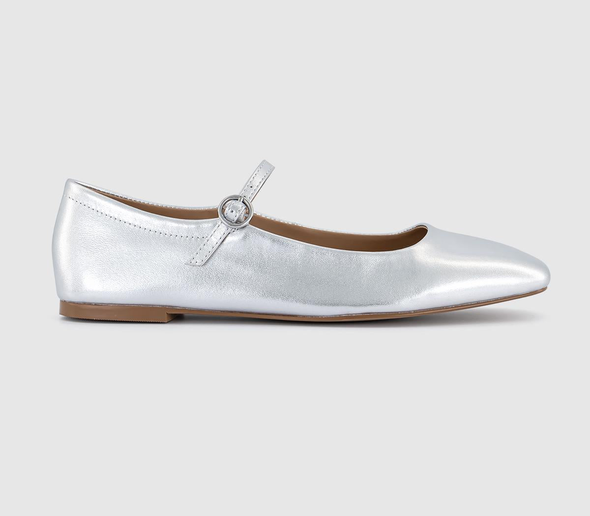 Womens Office Frill  Mary Jane Ballet Flats Silver