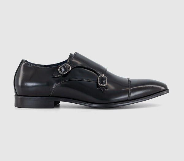 Mens Office Preston Double Monk Strap Shoes Black Leather